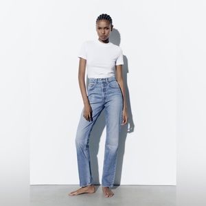 Zara Blue Jeans, size 2, high rise medium blue wash, straight leg jeans